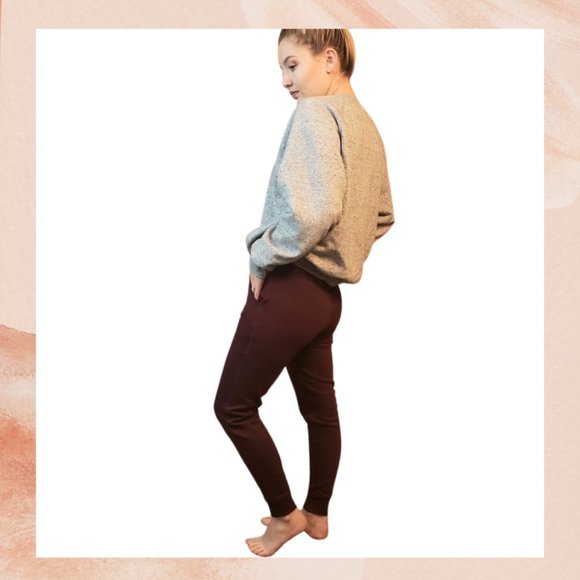 Burgundy Soft Fleece Jogger Drawstring Sweatpants - Picture 3 of 4